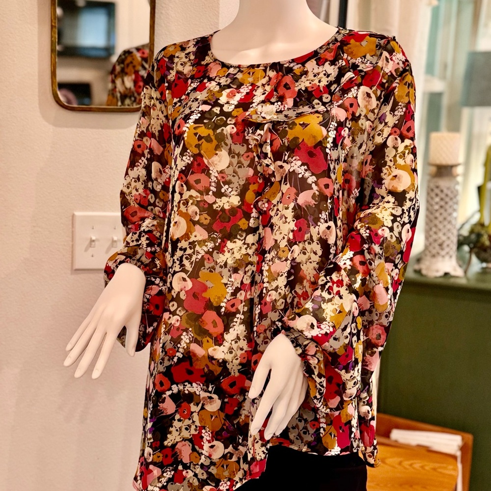 Floral Print Asymmetrical Women's Blouse - Picture 2 of 9
